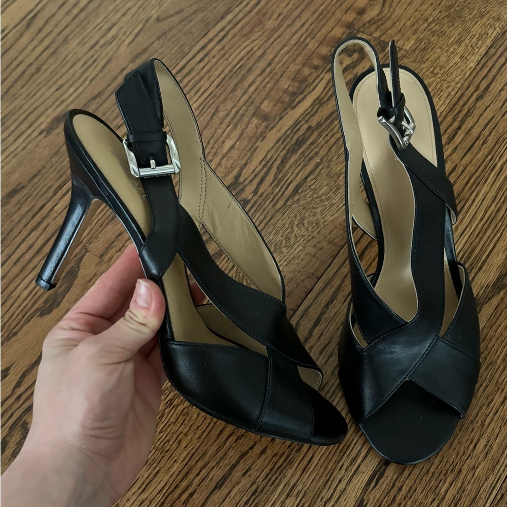 Michael Michael Kors | Black Stiletto Slingback Heels Open Toe Criss-Cross Sz 10
